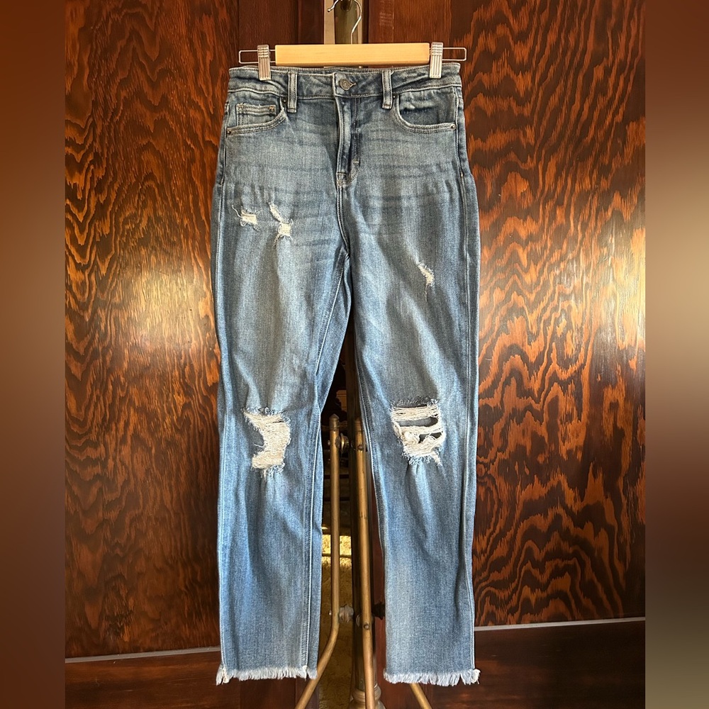 HIDDEN Denim Medium Wash Ankle Frayed Distressed Jeans Size 26